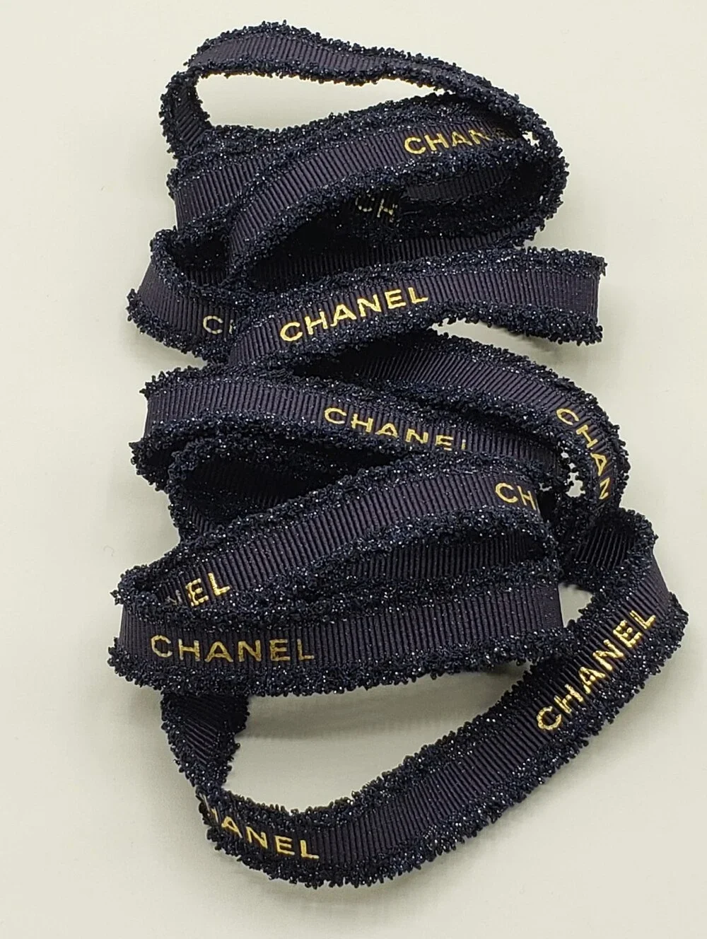 Chanel Blue Gold Logo Ribbon 118 inches